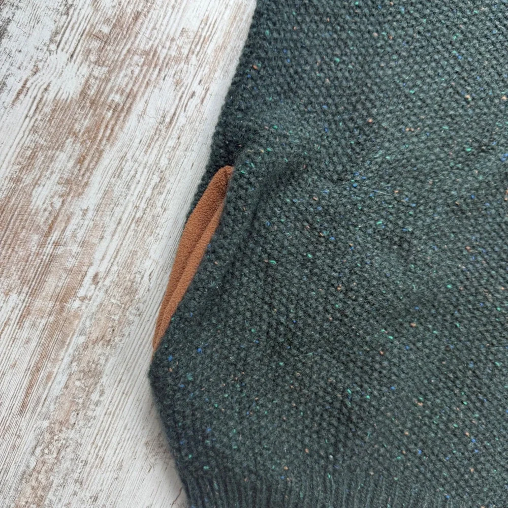 Orvis Mens Donegal Wool Blend Quarter Zip Sweater Green Fleece Collar Medium
